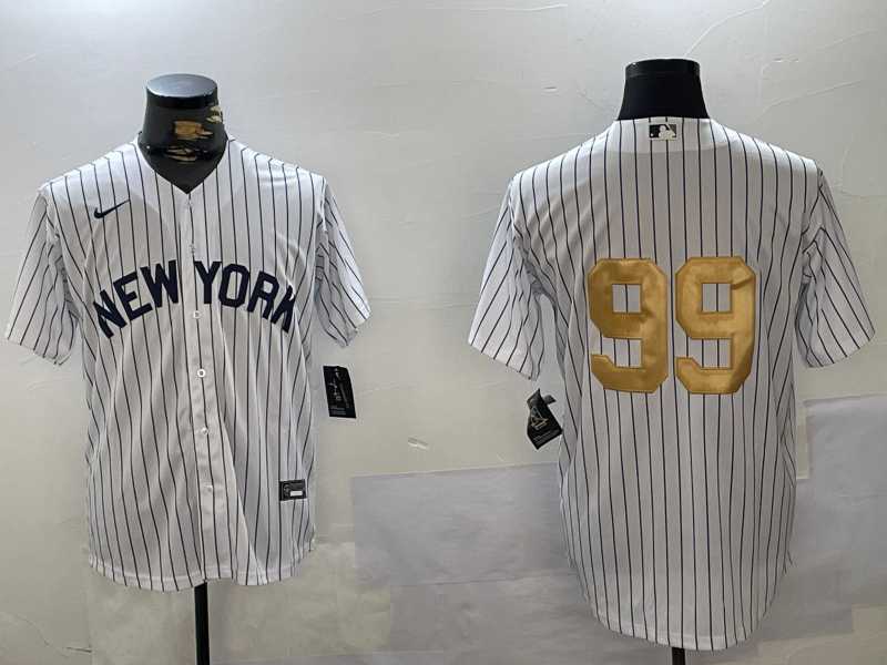 Mens New York Yankees #99 Aaron Judge White Pinstripe Without Name Fashion Cool Base Jersey